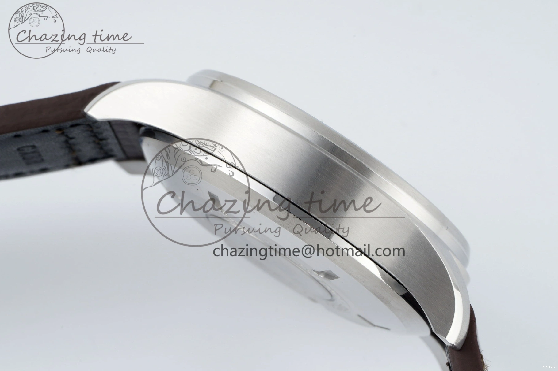 MIROTIME 0126 Pilot Chrono SS AZF 1:1 Best Edition Black Dial Orange Markers on Brown Leather Strap A EasyCare 7065